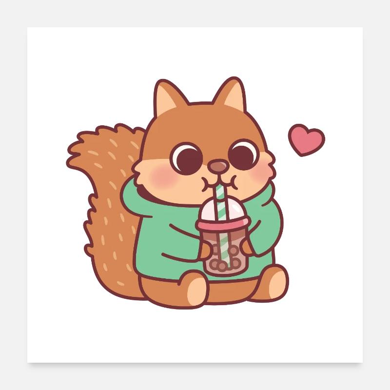 Süßes Eichhörnchen liebt Boba-Tee Poster 60x60 cm