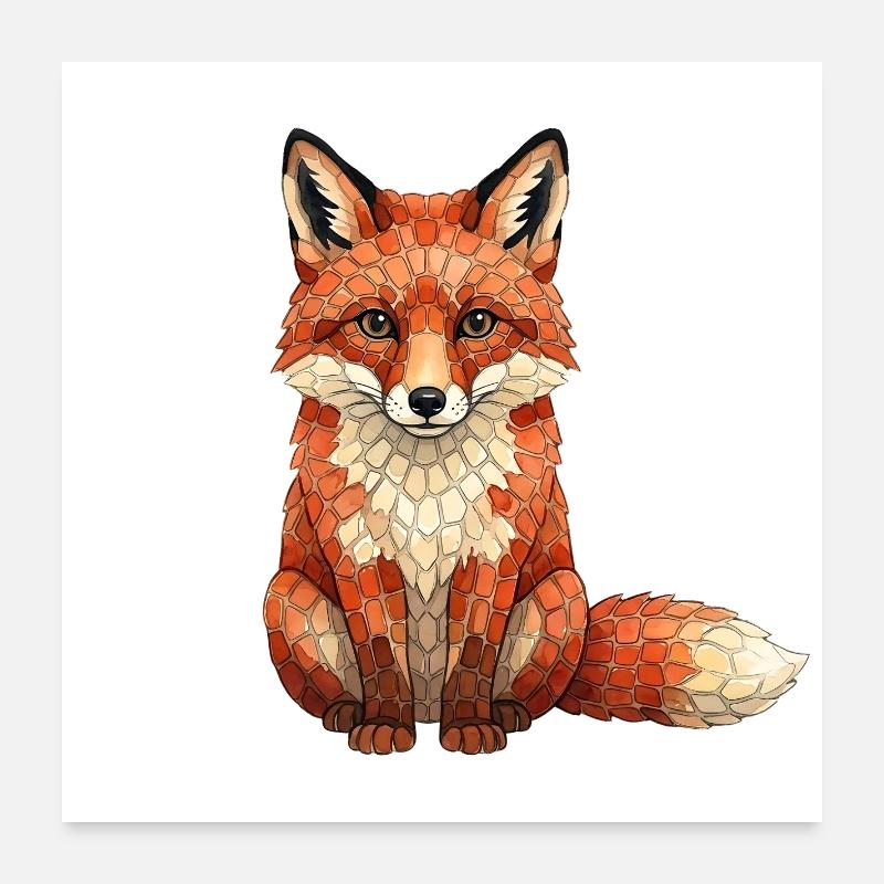 Fox Mosaic - Geometric for Forest Animals Fans Poster 24" x 24" (60x60 cm)