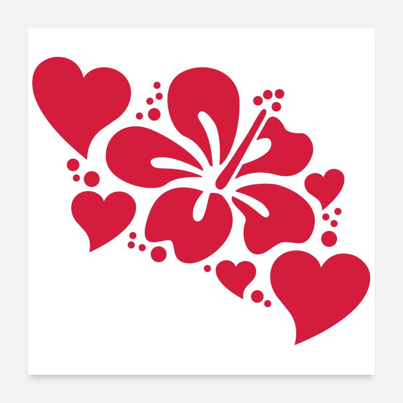 hibiscus avec des coeurs Poster 60 x 60 cm