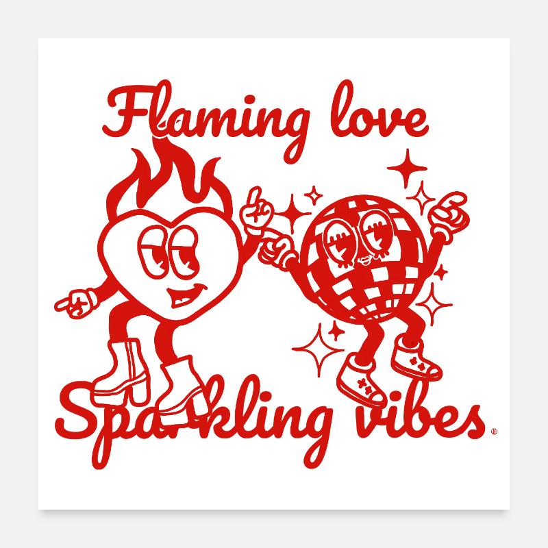 Flaming Love & sparkling vibes - design rétro sain Poster 60 x 60 cm