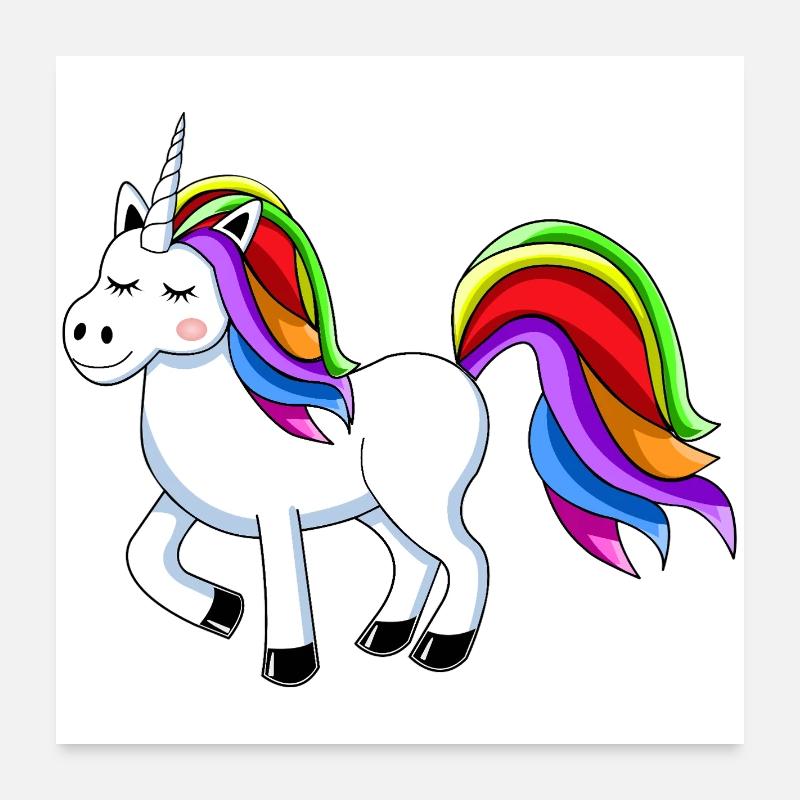 Regenbogen-Einhorn Cartoon-Design Poster 60x60 cm