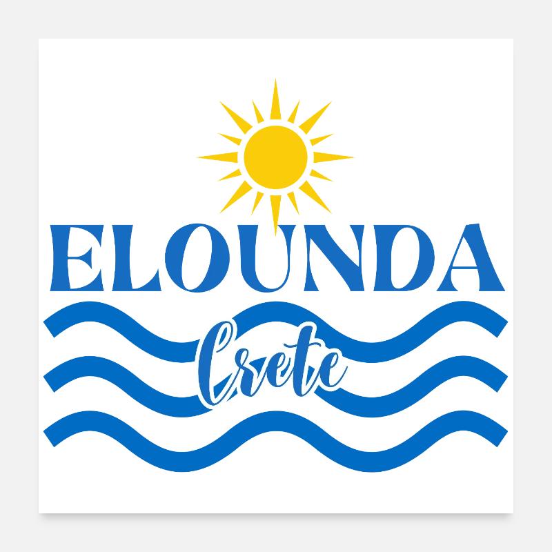 Elounda Crète Conception du soleil et des vagues Poster 60 x 60 cm