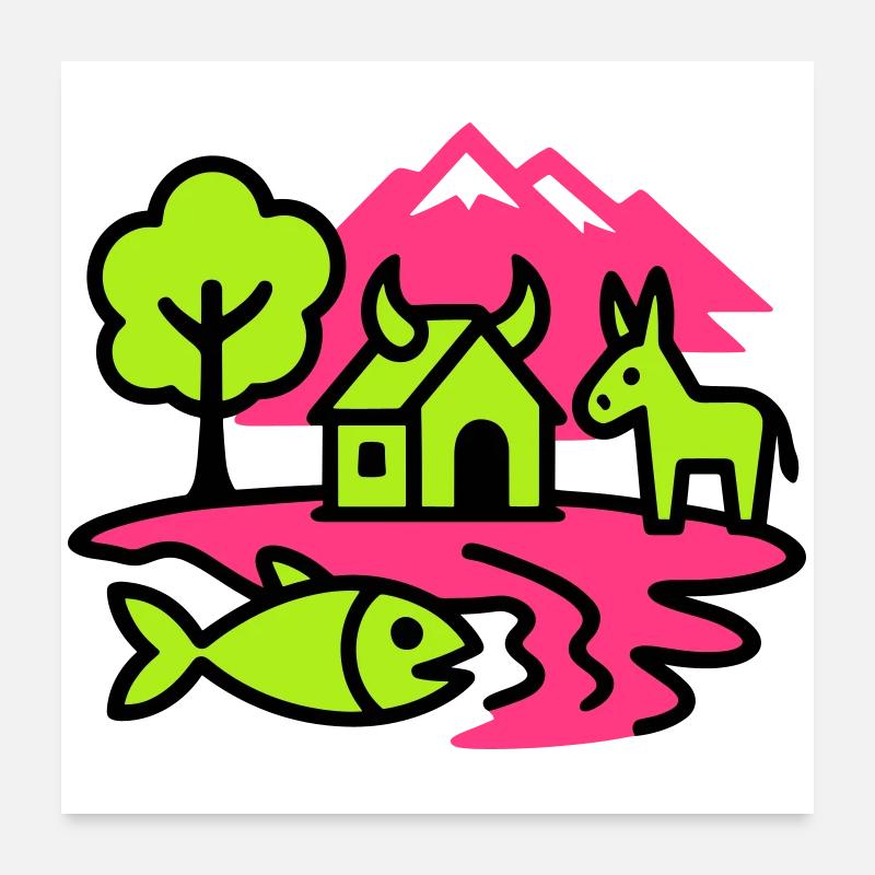 Naive Pop-Art Landschaft Poster 60x60 cm