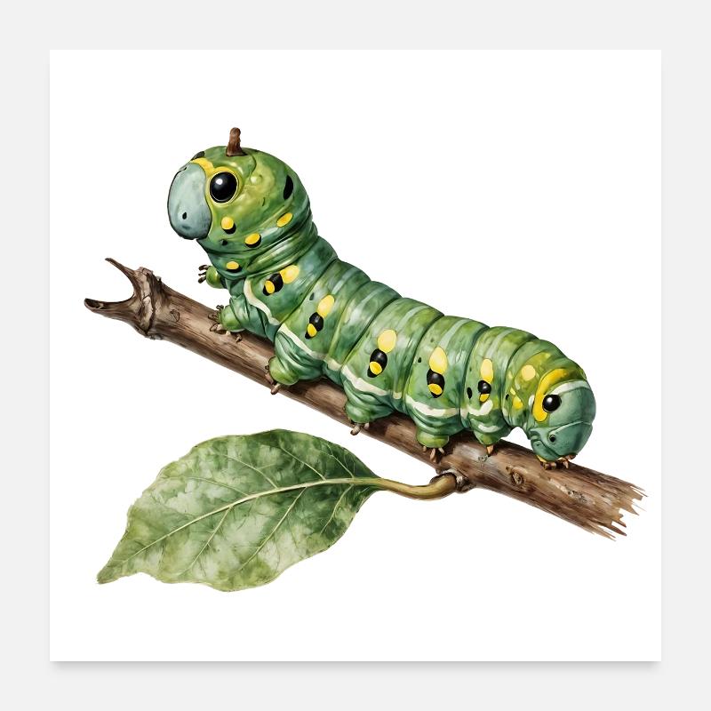 Chenille Papilio Machaon caterpillar sur branche Poster 60 x 60 cm