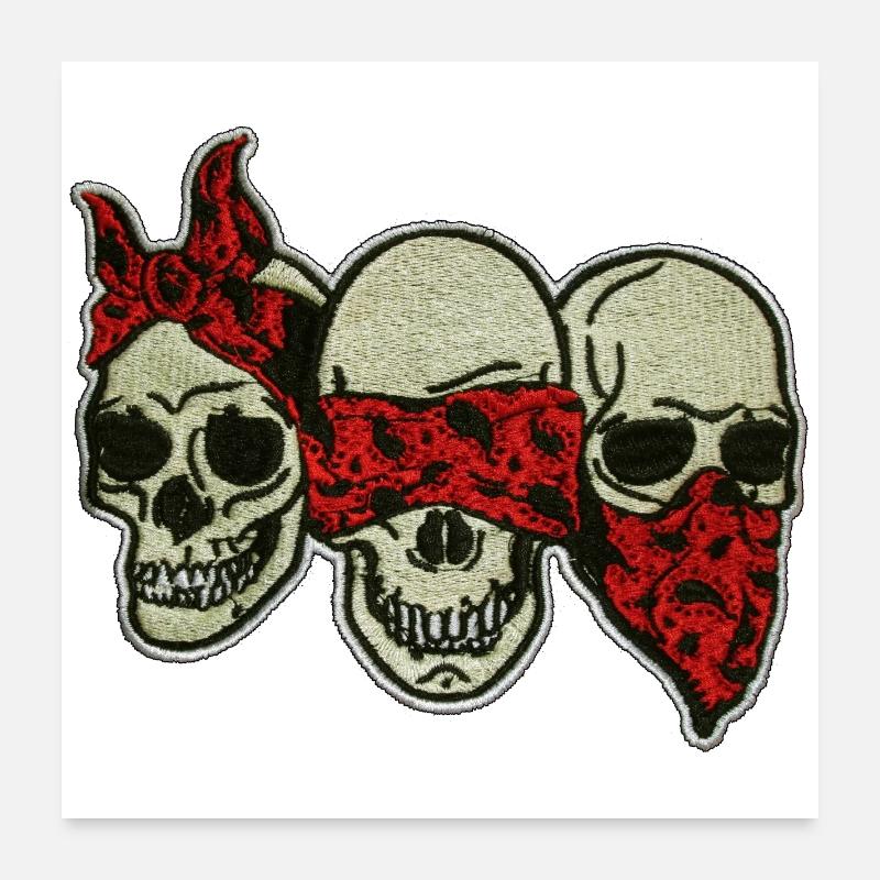 Drei Schädel mit roter Augenmaske / Three Skulls - Poster 60x60 cm - Weiß