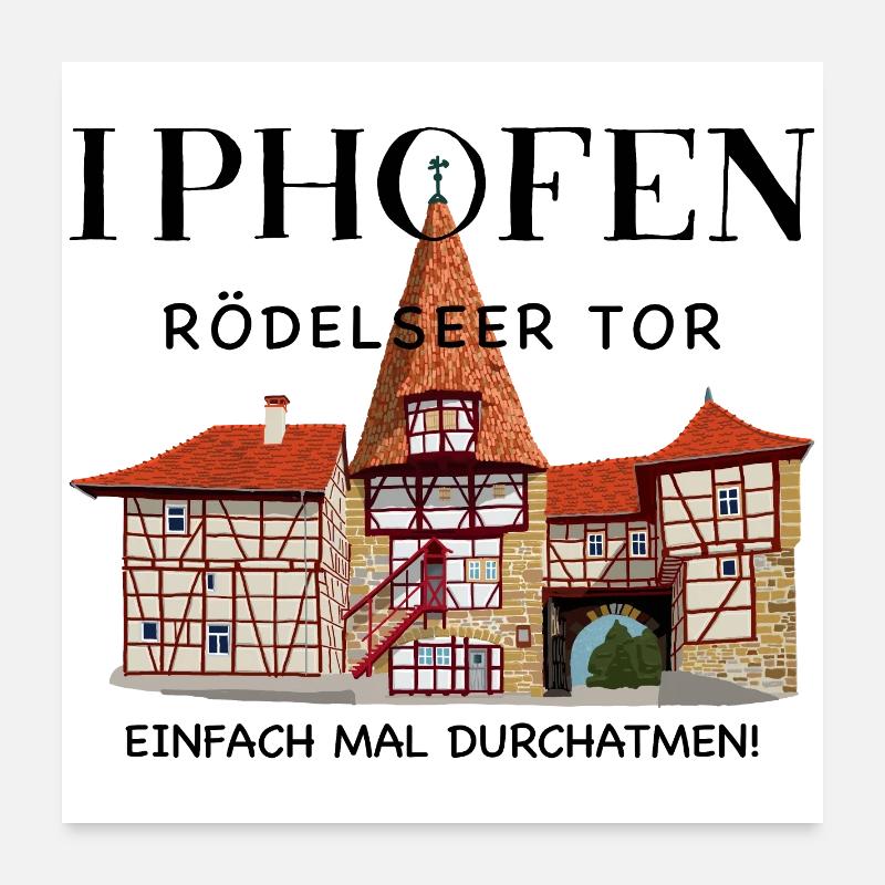 Iphofen Kitzingen, Bavière Dessin de la vieille porte de la ville Poster 60 x 60 cm