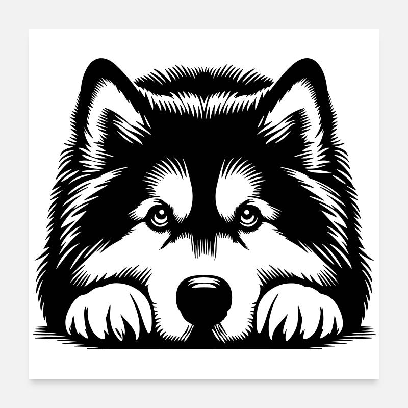 Alaskan Malamute Head with Paws Poster 24" x 24" (60x60 cm)