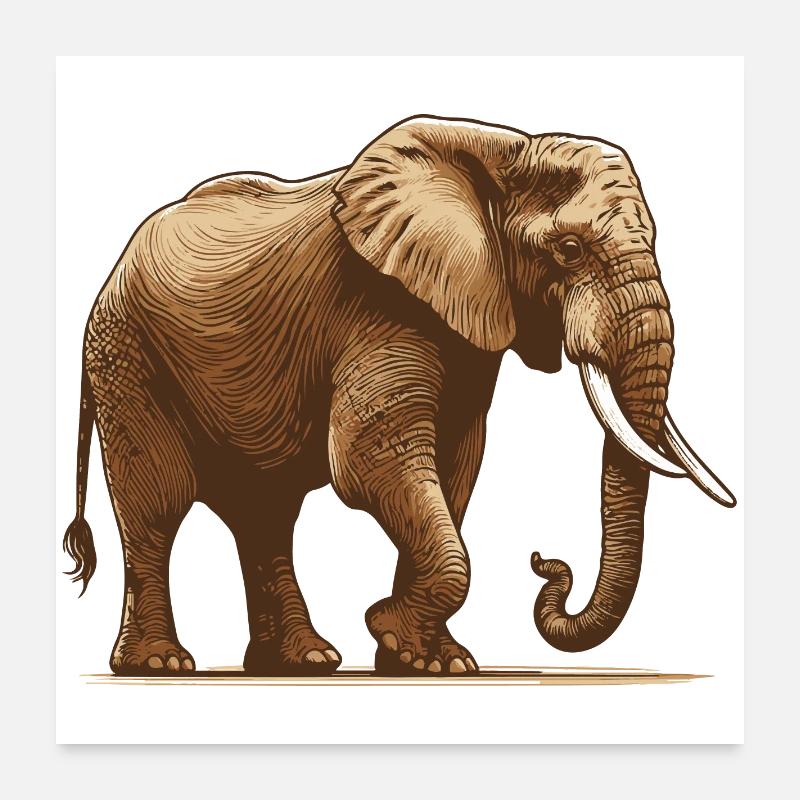 Elefant - Poster 60x60 cm - Weiß