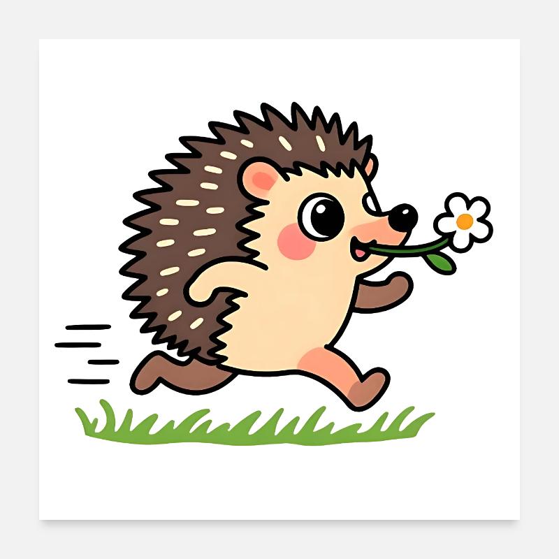 Igel mit einer Blume Poster 60x60 cm