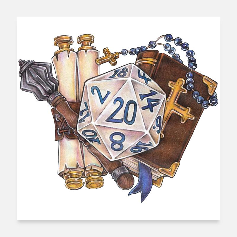 Rollenspiel Tabletop D20 Würfel Geschenk Kleriker Poster 60x60 cm