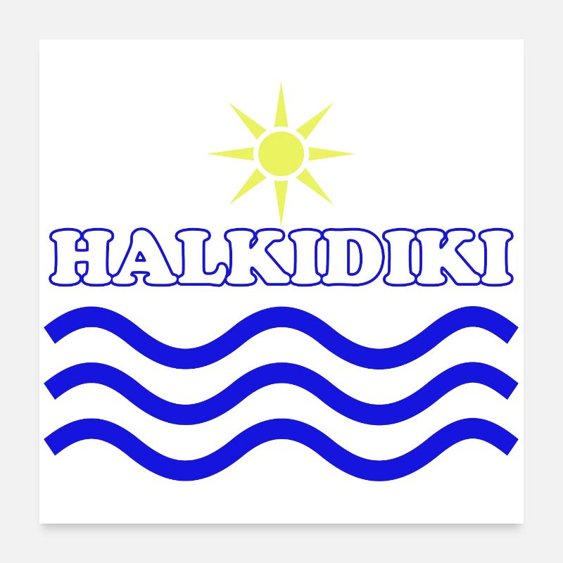 Halkidiki Sun Sea Waves Logo Poster 24" x 24" (60x60 cm)