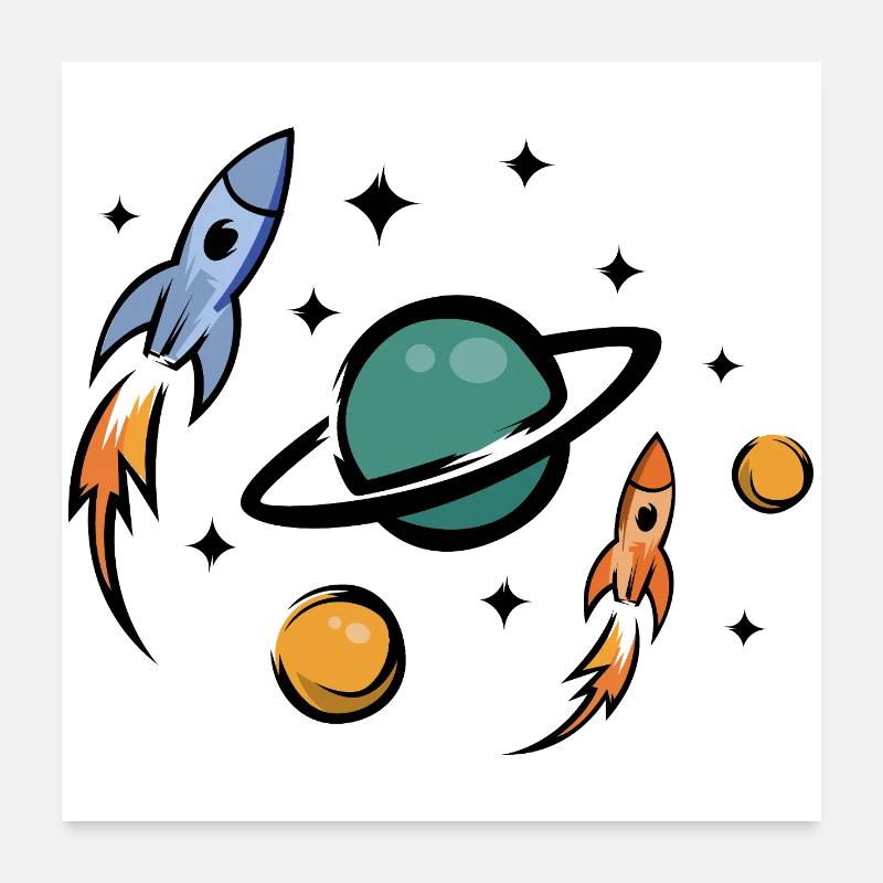 Retro Future Rockets & Planets Collage Poster 24" x 24" (60x60 cm)
