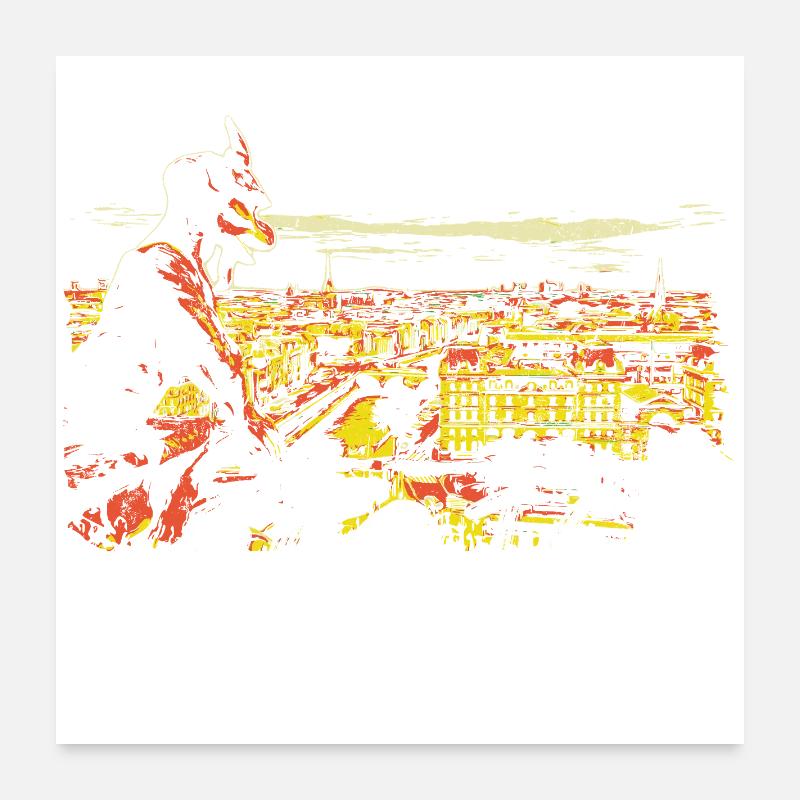 Illustration de Paris avec gargouille Poster 60 x 60 cm