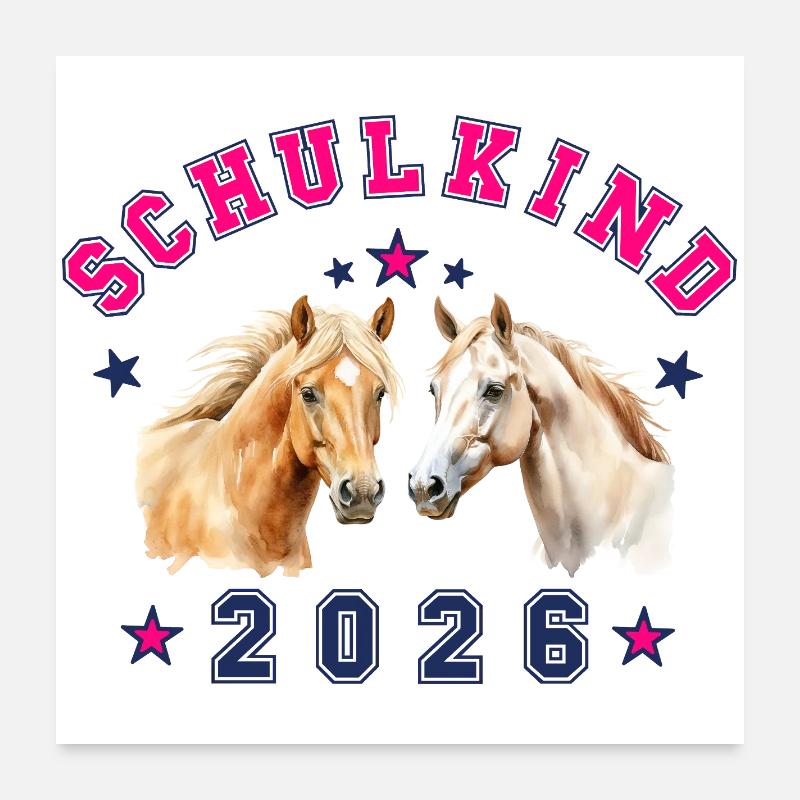 Schulkind 2026 Einschulung Pferde Pferd Poster 60x60 cm