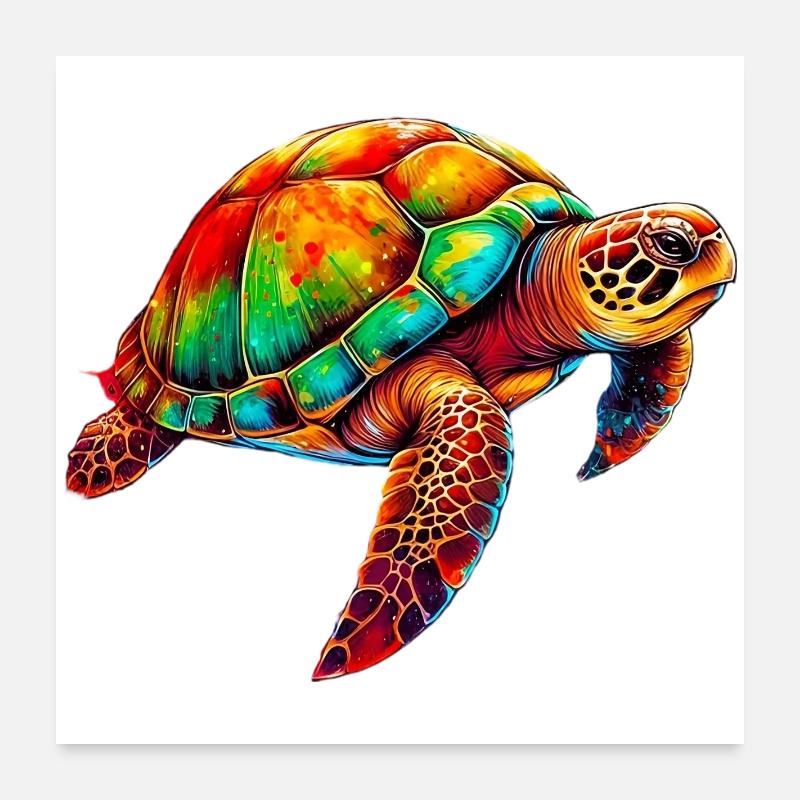 Schildkröte - Poster 60x60 cm - Weiß