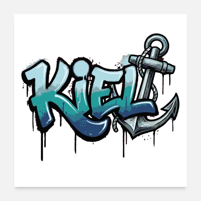 Kiel Graffiti Anchor Schleswig-Holstein Poster 24" x 24" (60x60 cm)
