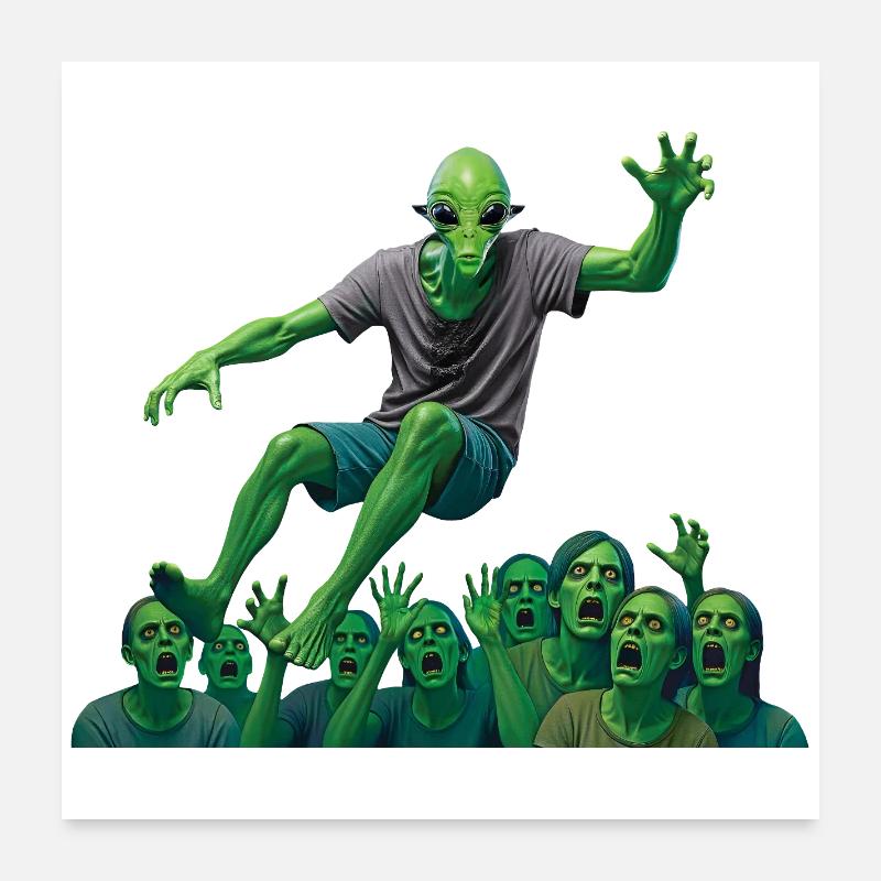 JUMPING ALIEN – Geek & Science-Fiction Poster 60x60 cm