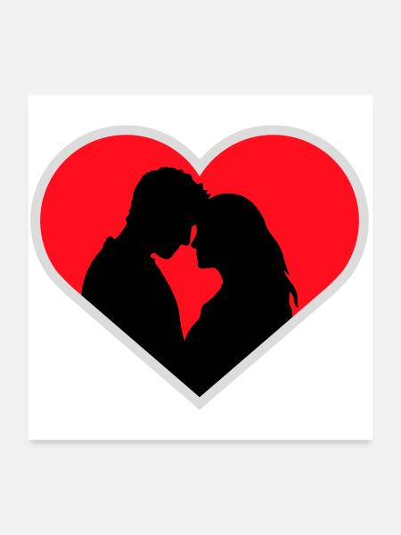 Couple Silhouette Love Romance Valentine's Day Boyfriend - Poster 24" x 24" (60x60 cm) - white - Front