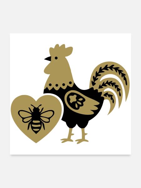 Rooster Bee Farm Cottagecore Vie à la campagne - Poster 60 x 60 cm - blanc - Devant