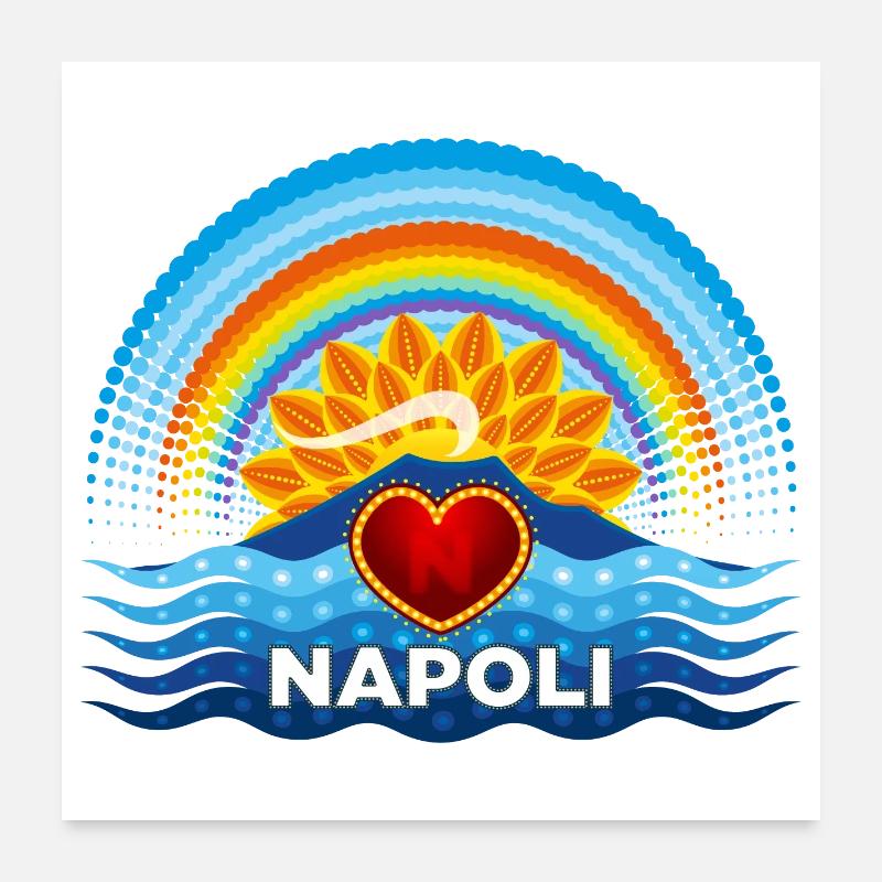 Neapel Herz Vesuv Sonne und Regenbogen Poster 60x60 cm