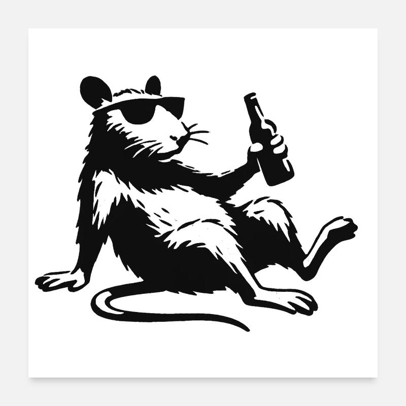 Rat avec bouteille de lunettes de soleil Poster 60 x 60 cm
