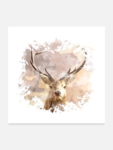 Hirsch Geweih Shirt Geschenk Waldtier - Poster 60x60 cm - Weiß - Vorne