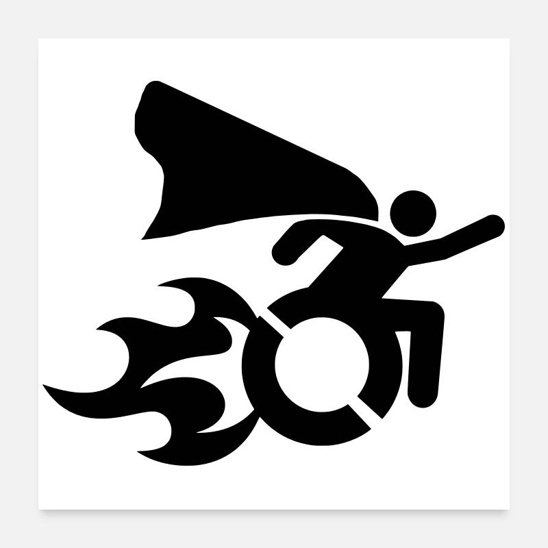 im Rollstuhl mit Flammen # - Poster 60x60 cm - Weiß