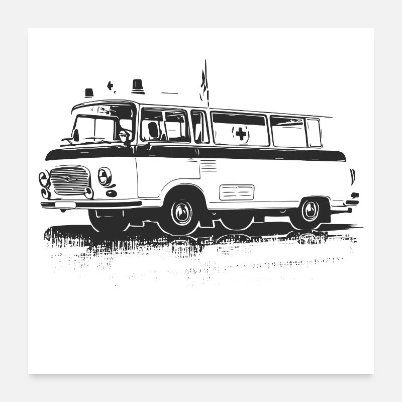 Barkas - B1000 - Krankenwagen - Poster 60x60 cm - Weiß