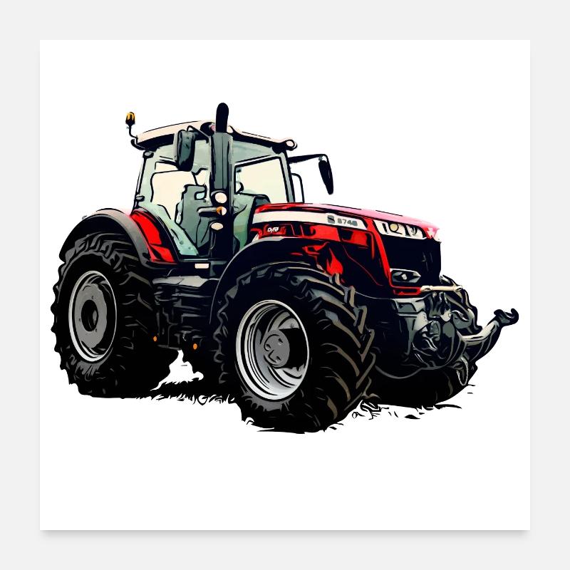 M F 8740 S Traktor - Poster 60x60 cm - Weiß