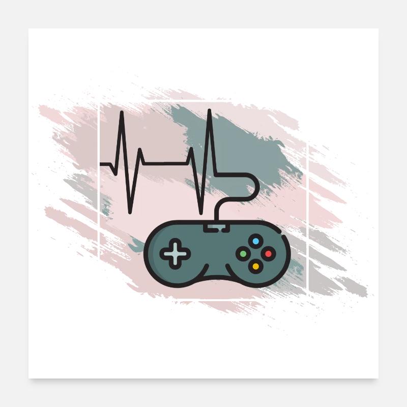 Heartbeat Gaming Controller Retro Poster 24" x 24" (60x60 cm)