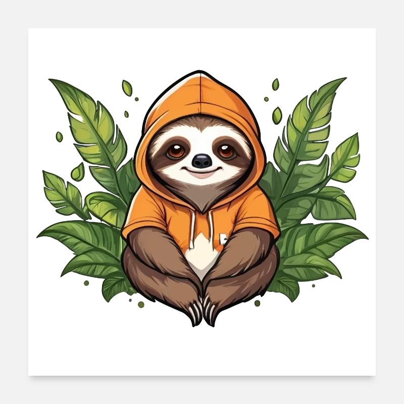 Sloth between green leaves Poster 24" x 24" (60x60 cm)