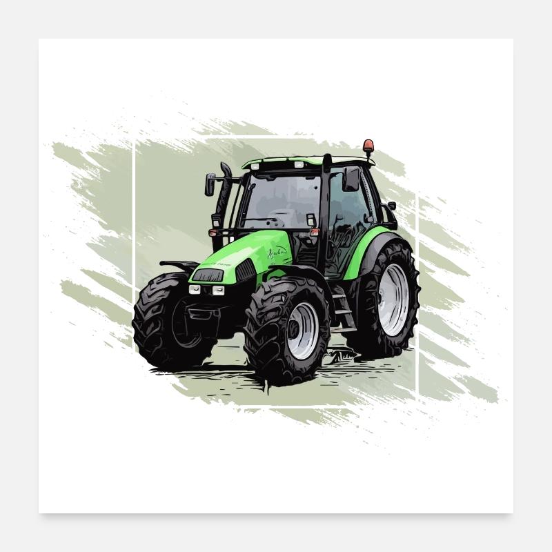 Petit tracteur vert - Poster 60 x 60 cm - blanc