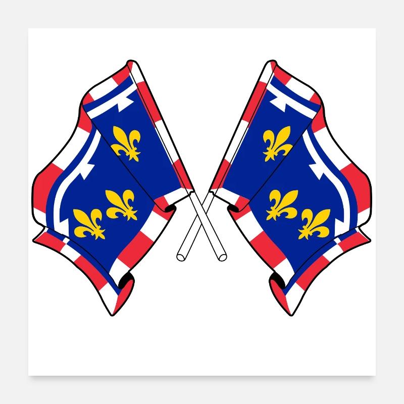 Centre-Val de Loire Drapeaux Croisés Poster 60 x 60 cm