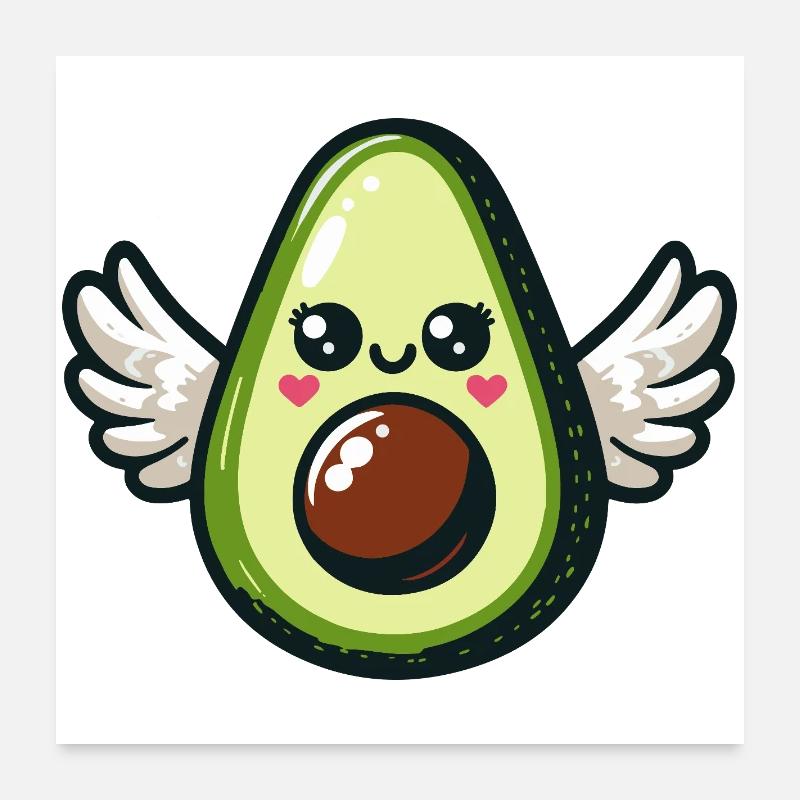 Avocat ailé kawaii - Poster 60 x 60 cm - blanc