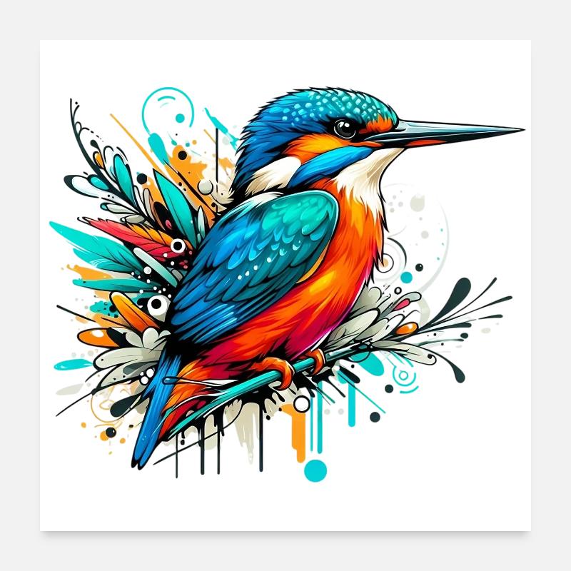 Eisvogel - Poster 60x60 cm - Weiß
