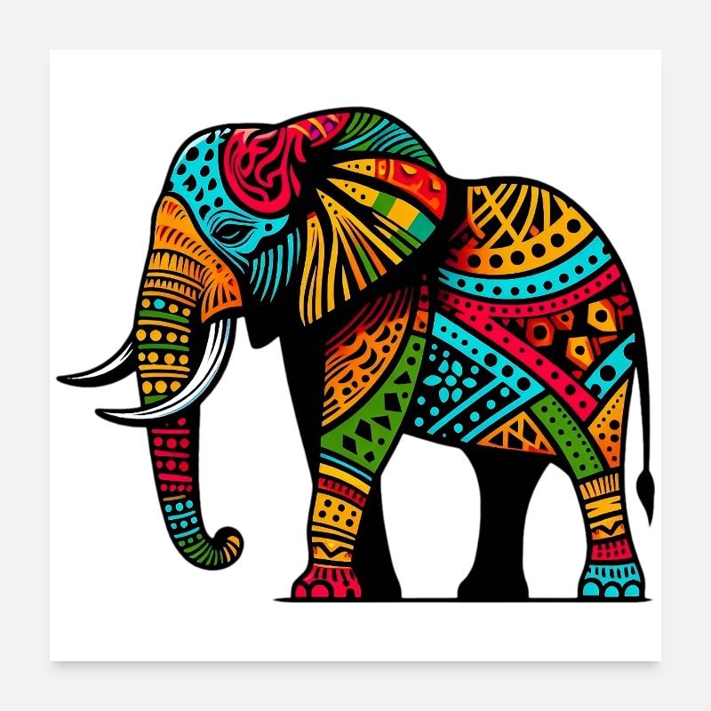 Elefant - Poster 60x60 cm - Weiß
