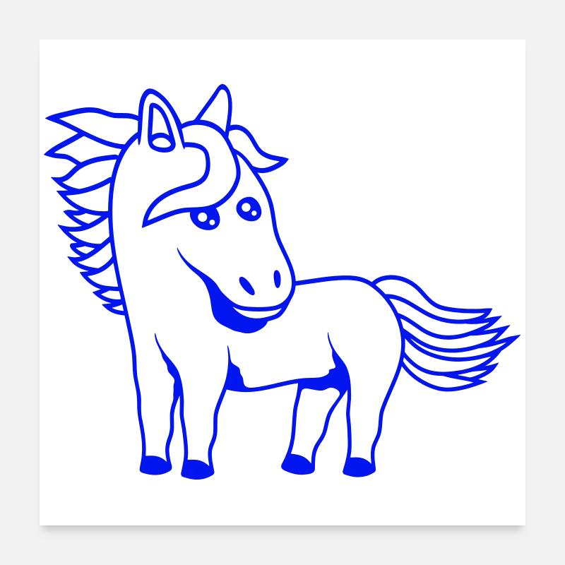Pferd Süß Pony Fohlen Pferdemädchen Niedlich Comic Poster 60x60 cm