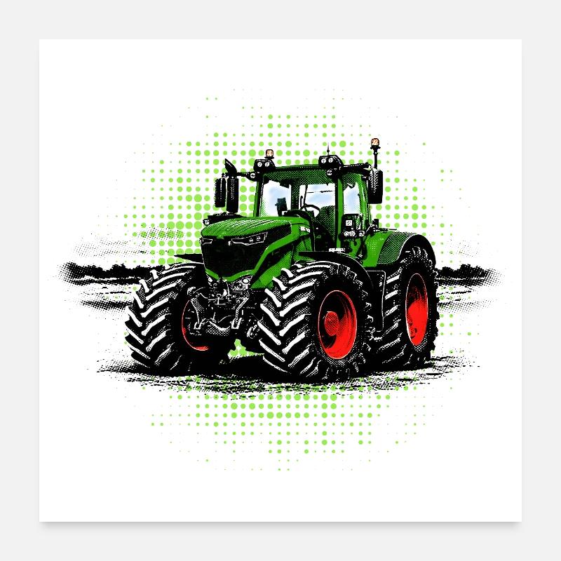 Ventilateurs tracteurs tracteurs verts – jantes rouges à demi-teinte Poster 60 x 60 cm