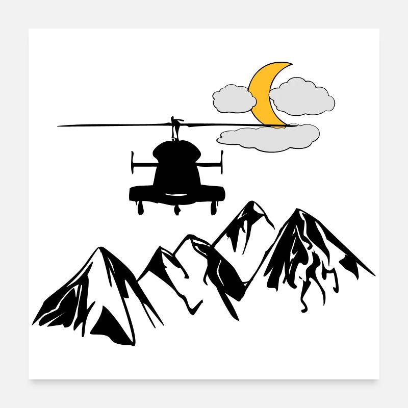 Heli, montagnes, lune, nuages - Poster 60 x 60 cm - blanc