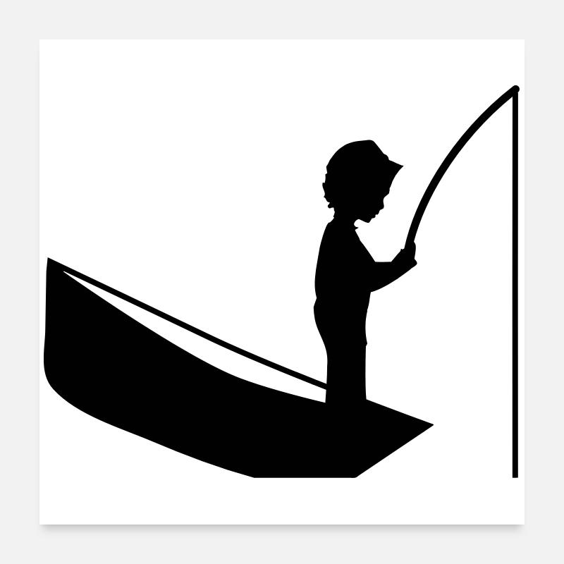 Un garçon avec une pêche Poster 60 x 60 cm