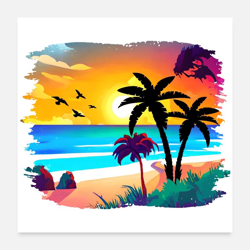 Summer Sunset Beach Watercolor Poster 24" x 24" (60x60 cm)