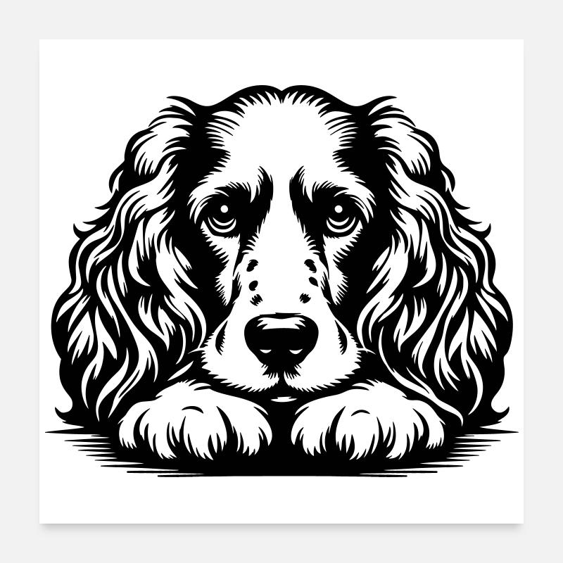 Cocker Spaniel Kopf mit Pfoten - Poster 60x60 cm - Weiß