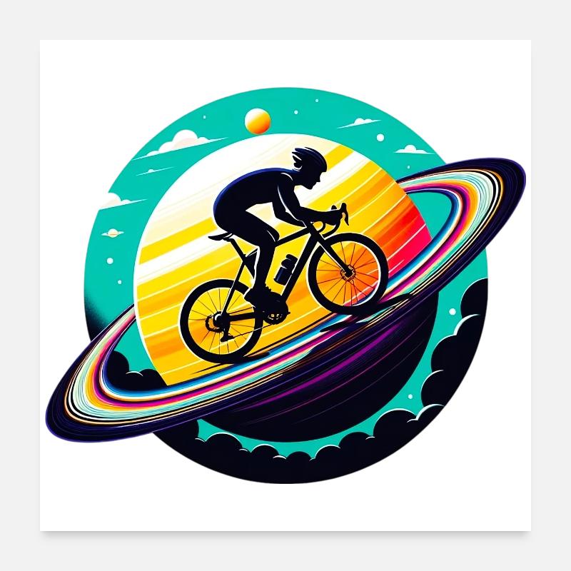 Cyclist on Saturn Poster 24" x 24" (60x60 cm)