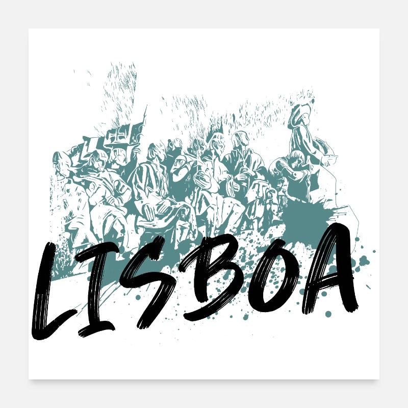 Monument Discoveries Lisbon blue illustration Poster 24" x 24" (60x60 cm)