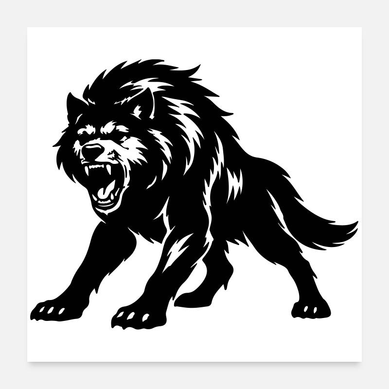 Silhouette de loup Poster 60 x 60 cm