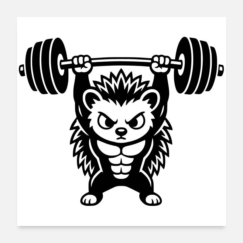 Un hérisson musclé soulève un haltère lourd Poster 60 x 60 cm