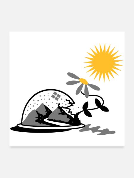Schneekugel mit Sonnenblume und Sonne - Poster 60x60 cm - Weiß - Vorne