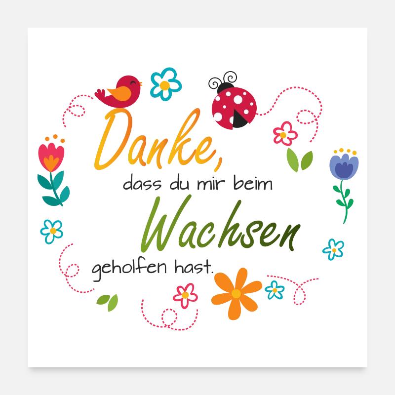 Blumenkranz - bunte Blumen - Vogel - Marienkäfer  Poster 60x60 cm