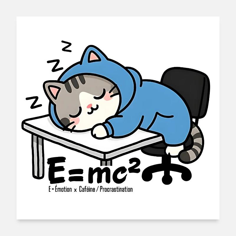 E = mc² - Sleeper Cat in Blue Pyjamas Poster 24" x 24" (60x60 cm)