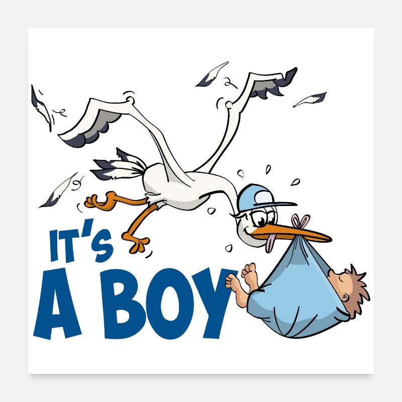 Storch mit dem kleinen Jungen; "Es ist ein Junge" Poster 60x60 cm